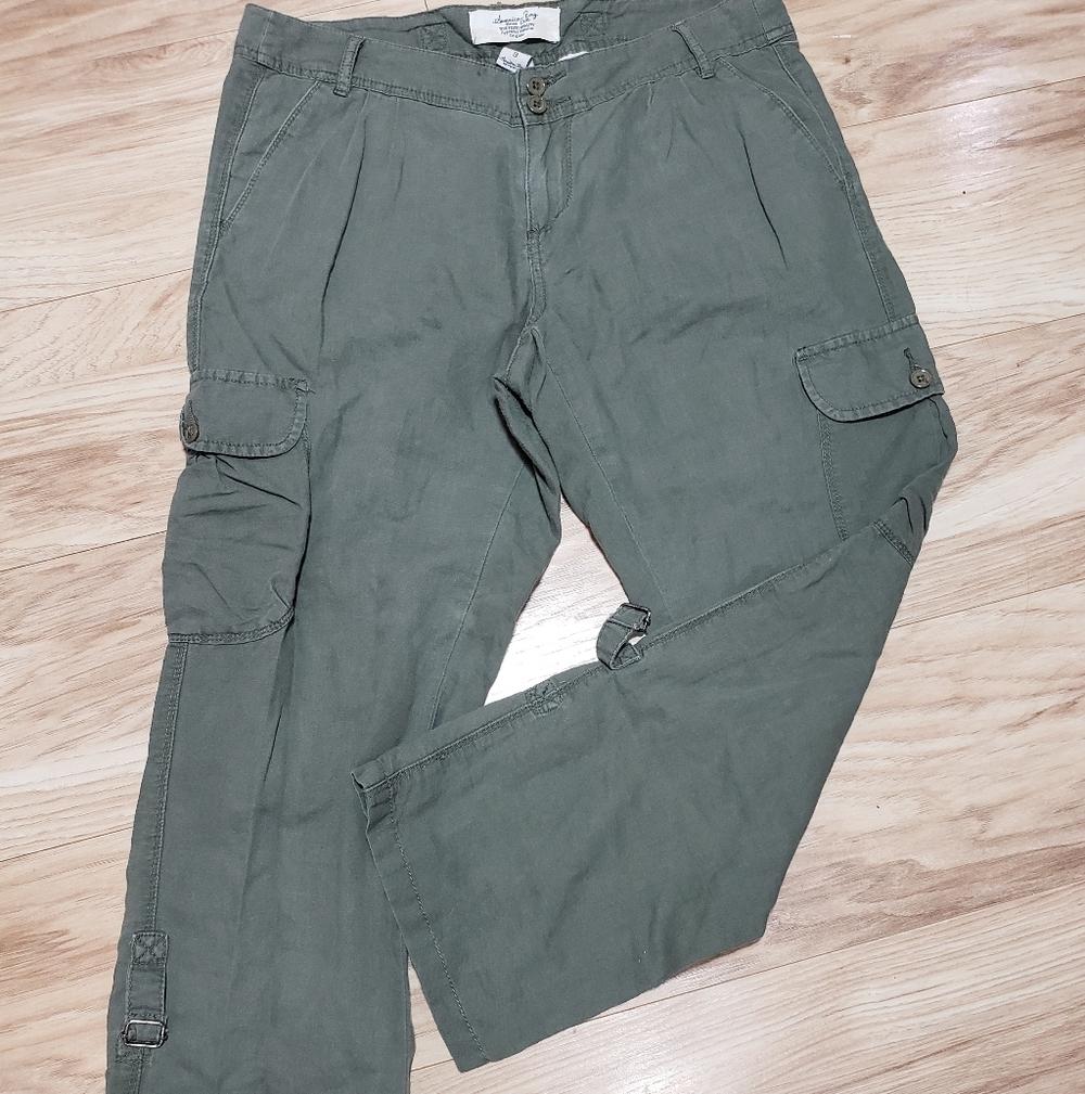 American Rag Linen Blend Army Green Utility Pant Women Size 9 Vintage Y2k